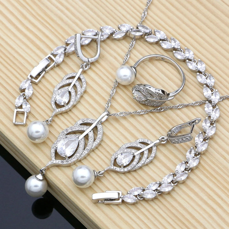 Bridal Pearls Jewelry Set in 925 Silver with Zircon