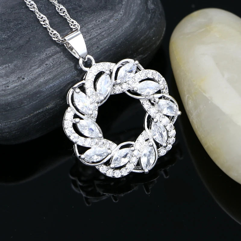 Silver 925 Bridal Pendant Necklace CZ Crystal Wedding Accessories
