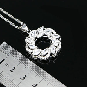 Silver 925 Bridal Pendant Necklace CZ Crystal Wedding Accessories