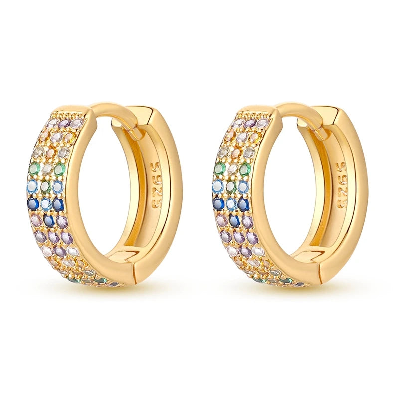 925 Silver Pave Zircon Hoop Earrings Star Unicorn