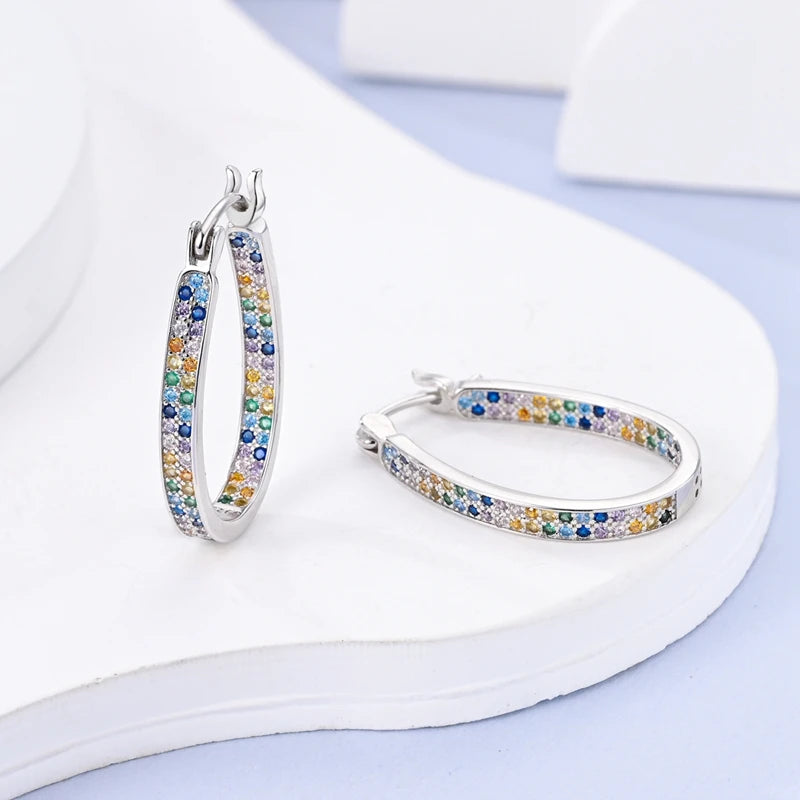 925 Silver Pave Zircon Hoop Earrings Star Unicorn