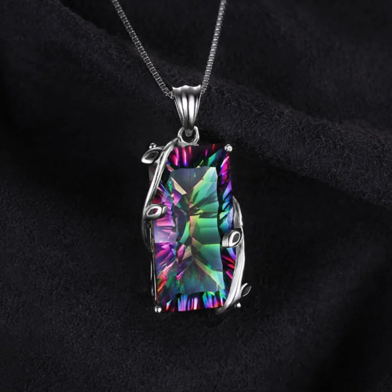 925 Silver Tourmaline Pendant Topaz Leaves Necklace