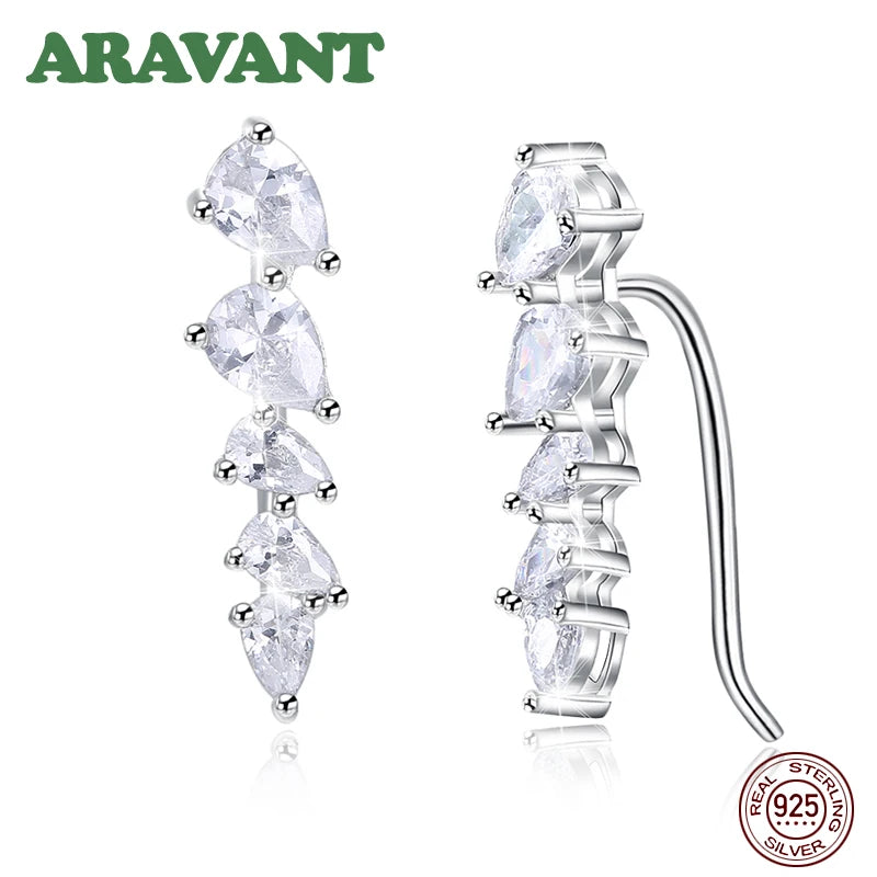 925 Silver Climber Earrings CZ Drops Sterling Silver Jewelry