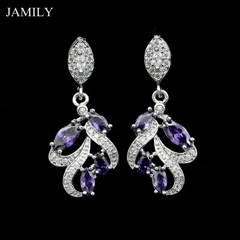 925 Silver Purple Cubic Zirconia Earrings for Women