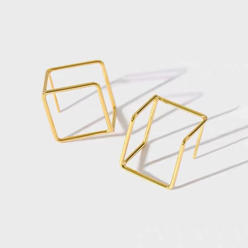 Vintage Silver 925 Square Earrings Minimalism Charm Party Jewelry