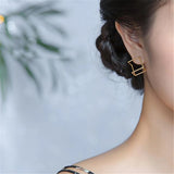 Vintage Silver 925 Square Earrings Minimalism Charm Party Jewelry