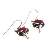 Fox Drop Earrings 925 Silver with Natural Garnet Stone Inlay