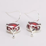 Fox Drop Earrings 925 Silver with Natural Garnet Stone Inlay
