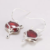 Fox Drop Earrings 925 Silver with Natural Garnet Stone Inlay