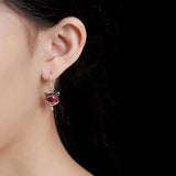 Fox Drop Earrings 925 Silver with Natural Garnet Stone Inlay