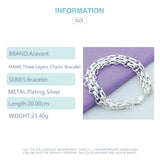 Silver 925 Three Layers Chains Charm Bracelet For Women