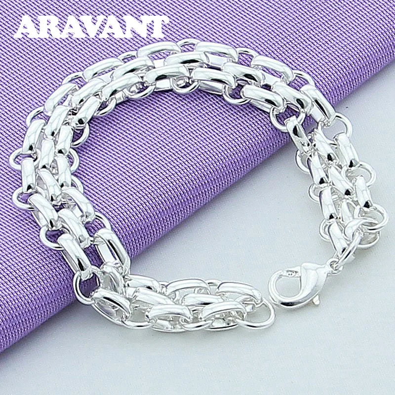Silver 925 Three Layers Chains Charm Bracelet For Women