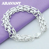 Silver 925 Three Layers Chains Charm Bracelet For Women