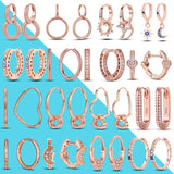 Silver 925 Hoop Earrings Moon Star Sun Pave Love Encircled Earring
