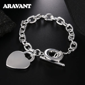 Silver 925 Heart Pendant Charm Bracelets for Women Wedding High Jewelry