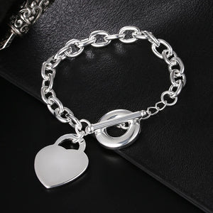 Silver 925 Heart Pendant Charm Bracelets for Women Wedding High Jewelry