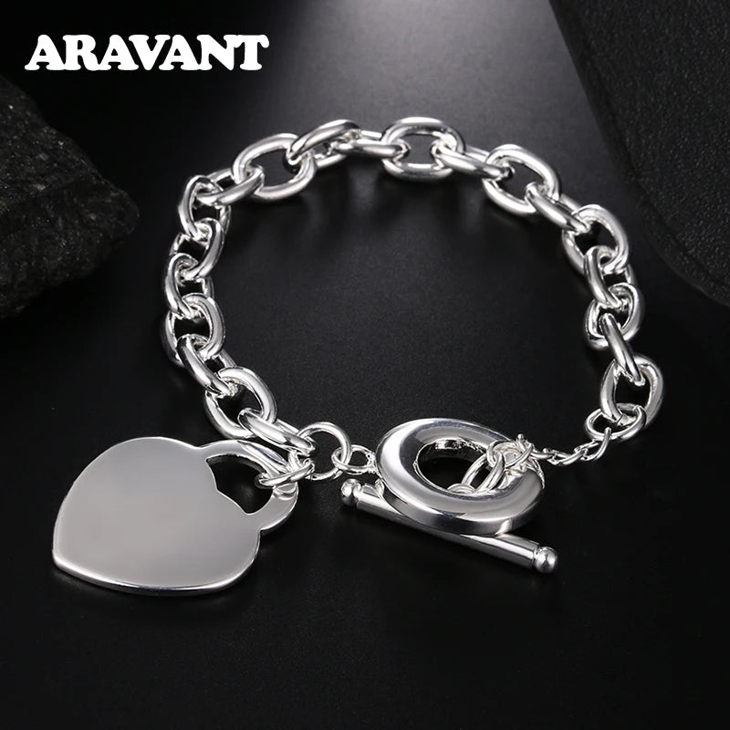 Silver 925 Heart Pendant Charm Bracelets for Women Wedding High Jewelry