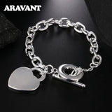 Silver 925 Heart Pendant Charm Bracelets for Women Wedding High Jewelry