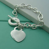 925 Silver Heart Pendant Charm Bracelets Wedding Jewelry