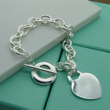 925 Silver Heart Pendant Charm Bracelets Wedding Jewelry