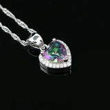 Silver 925 Heart Pendant Necklace Multicolor Crystal Wedding Accessory