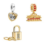 925 Silver 18K Pendants for Bracelets DIY Heart Bee Star Padlock Key Feather