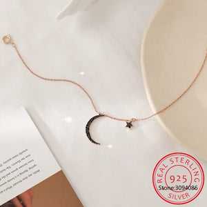 925 Silver Ankle Bracelet Moon Star Charm Anklet Foot Jewelry Pearl Anklet
