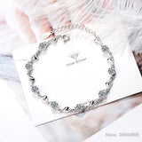 Aquamarine 925 Silver Heart Charm Bracelets for Women