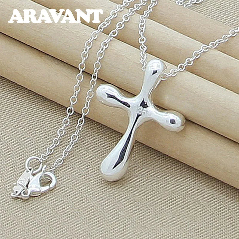 Silver 925 Cross Pendant Necklace Men Women Jewelry
