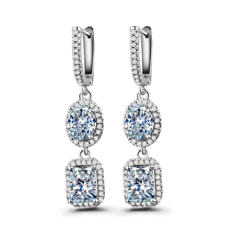 Silver 925 Zircon Gemstone Drop Earrings for Women Wedding