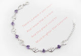 925 Silver Natural Amethyst Love Heart Women Bracelet