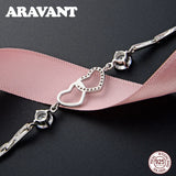 Silver 925 Double Heart Bracelet Sterling Silver Crystal Women Bracelets