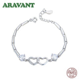 Silver 925 Double Heart Bracelet Sterling Silver Crystal Women Bracelets