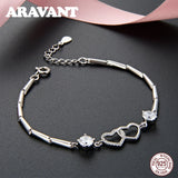 Silver 925 Double Heart Bracelet Sterling Silver Crystal Women Bracelets