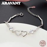 Silver 925 Double Heart Bracelet Sterling Silver Crystal Women Bracelets