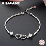 Silver 925 Double Heart Bracelet Sterling Silver Crystal Women Bracelets