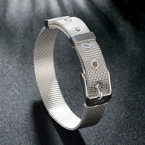 Silver 925 Mesh Belt Bracelet&Bangle Women Men Top Jewelry
