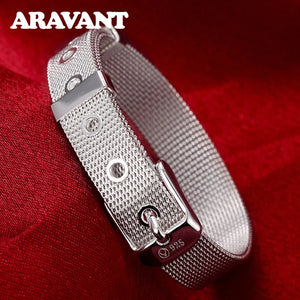 Silver 925 Mesh Belt Bracelet&Bangle Women Men Top Jewelry