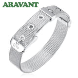 Silver 925 Mesh Belt Bracelet&Bangle Women Men Top Jewelry