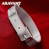 Silver 925 Mesh Belt Bracelet&Bangle Women Men Top Jewelry