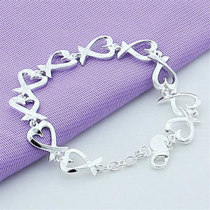 Silver 925 Heart Chain Bracelet For Women Wedding Charm Jewelry Gift