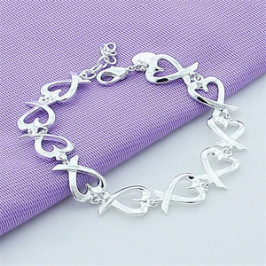 Silver 925 Heart Chain Bracelet For Women Wedding Charm Jewelry Gift