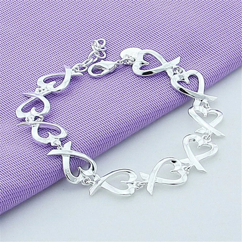 Silver 925 Heart Chain Bracelet For Women Wedding Charm Jewelry Gift