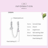 Silver 925 Kitty Cat Safety Chain Charm for 3mm Bracelet & Bangle
