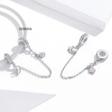 Silver 925 Kitty Cat Safety Chain Charm for 3mm Bracelet & Bangle