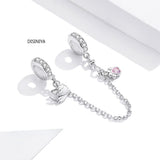 Silver 925 Kitty Cat Safety Chain Charm for 3mm Bracelet & Bangle