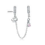 Silver 925 Kitty Cat Safety Chain Charm for 3mm Bracelet & Bangle