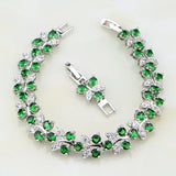 Green Zircon Flowers Bracelet 925 Silver Chain Link Bangle Christmas Gift