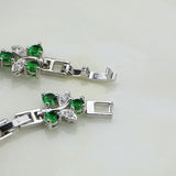 Green Zircon Flowers Bracelet 925 Silver Chain Link Bangle Christmas Gift