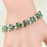 Green Zircon Flowers Bracelet 925 Silver Chain Link Bangle Christmas Gift